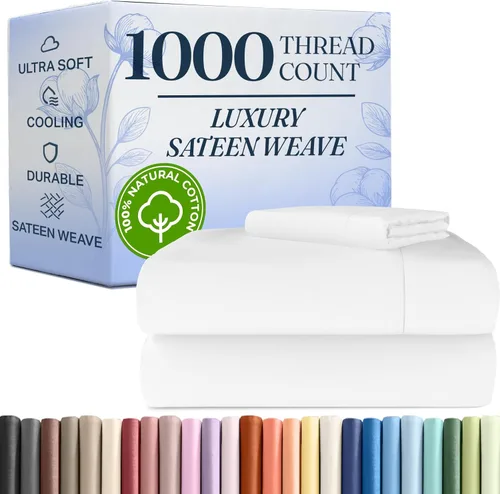 Vista 10 de Juego de sábanas de 1000 hilos, sábanas 100% algodón, más suaves que el algodón egipcio, juego individual de 3 piezas, color gris claro, tejido