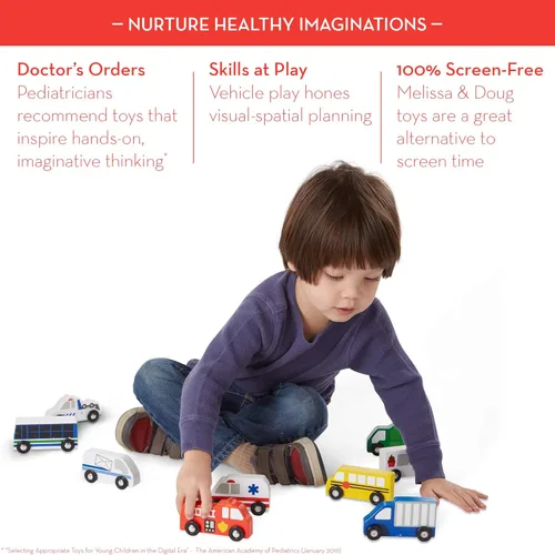 Vista 4 de Melissa Doug - Juego de vehículos de ciudad de madera y juego de vehículos de autos de madera