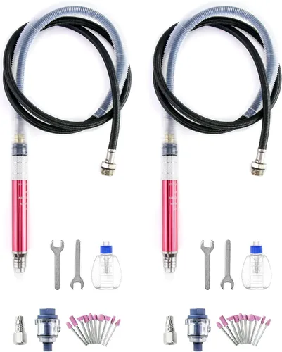 Vista 7 de QWORK Air Micro Grinder, 2 juegos de mini lápiz de 1/8 pulgadas, herramienta de corte neumática para lápiz, 65000 RPM velocidad libre