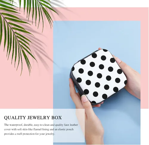 Vista 7 de ONDIAN Portable Travel Mini Jewelry Box Leather Jewelry Organizer Case Dot Black White Storage Box for Women