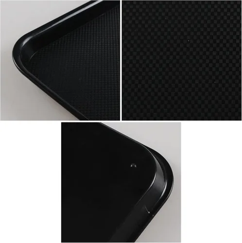 Vista 3 de Teyyvn Bandeja de plástico negra para servir comida rápida, 17.3 x 13.4 in, bandeja rectangular para alimentos