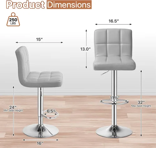 Vista 36 de Magshion Juego de 2 taburetes de bar, modernos taburetes de bar giratorios de piel sintética con espalda, sillas de bar cuadradas ajustables sin