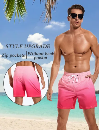 Vista 2 de SILKWORLD - Trajes de baño para hombre, pantalones cortos de playa de secado rápido con bolsillos