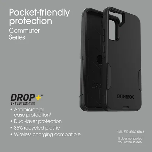 Vista 4 de OtterBox Funda para Galaxy S22+ Commuter Series, negra, delgada y resistente, apta para bolsillo, con protección de puerto