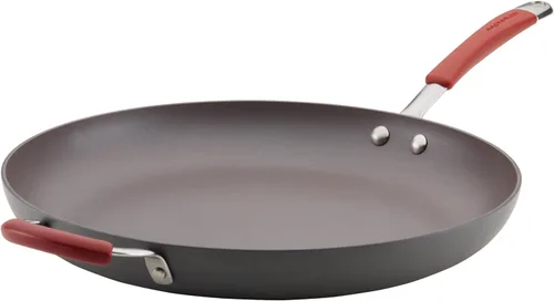 Vista 8 de Rachael Ray Cucina - Sartén antiadherente con mango auxiliar y proceso de anodizado duro., 14", azul/gris(Gray with Blue Handles)