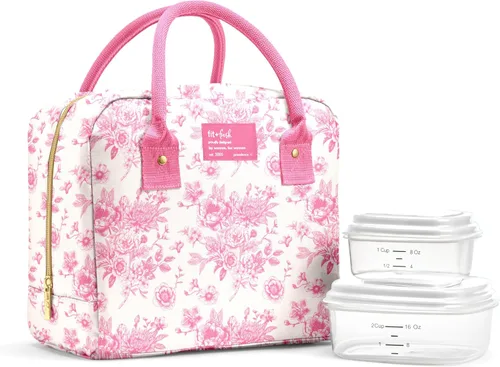 Vista 12 de Fit & Fresh Bloomington - Lonchera grande aislada para trabajar con contenedores, resistente a las manchas, cierre de cremallera, pequeñas flores