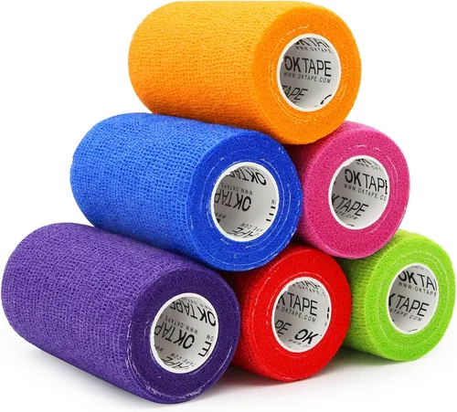 Vista 23 de OK TAPE Vendas Cohesivas Autoadherentes – 24 paquetes, 1 pulgada x 5 yardas, venda autoadhesiva no tejida para pulgar, dedo, muñeca, tobillo, cinta