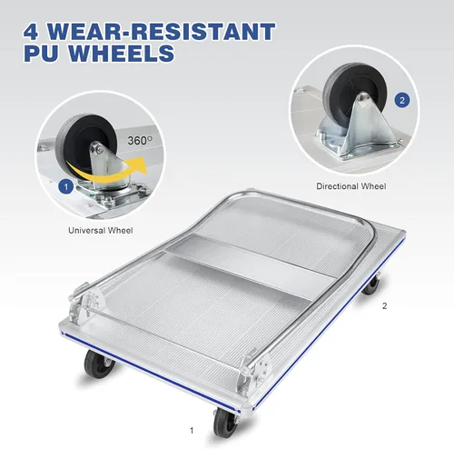 Vista 5 de LEADALLWAY, carretilla de plataforma, 35" Lx21" W, tamaño grande, plegable, carrito de empuje, aluminio, resistente, capacidad de 800 libras