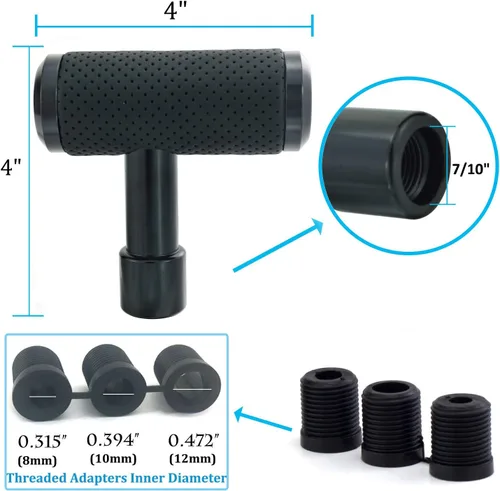 Vista 2 de Pomo de palanca de cambios con mango en T, cubierta de aleación estilo joystick con palanca de cambios de cuero, se adapta a la mayoría de Negro