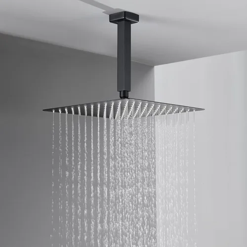 Vista 5 de Sistema de ducha de 12 pulgadas, juego combinado de ducha de lluvia negro para montaje en techo, grifos de baño con cabezal de ducha de lluvia