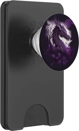 Vista 7 de Dragón púrpura sobre fondo místico PopSockets intercambiables PopGrip