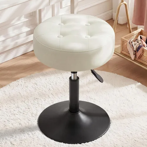 Vista 11 de Furniliving Taburete Otomano de Maquillaje de Terciopelo Acolchado de Mediados de Siglo, Silla Taburete de Tocador Giratoria Redonda Ajustable