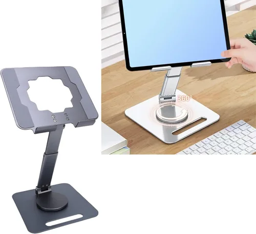 Vista 4 de Tyenaza Aluminum Alloy Tablet Stand Rotating Foldable Adjustable Desktop Phone Tablet Holder Hollow Out Heat Dissipation for Live Streaming Drawing