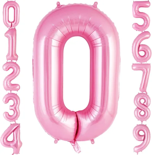 Globo rosado número 0 de 40 pulgadas, globos grandes de papel de aluminio con helio, globos gigantes de Mylar número 0 para suministros de