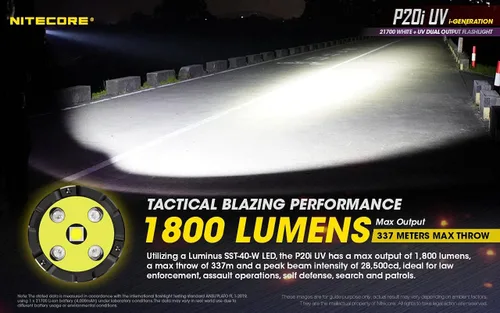 Vista 7 de NiteCore Combo P20i UV (P20iUV) Linterna LED recargable USB-C con funda y 2 baterías adicionales NL2150HPi incluidas, 1800 lúmenes