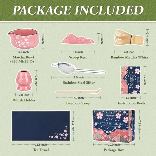 Vista 3 de Juego de Batidores de Matcha, 7 Piezas Juegos de Matcha de Cerámica con Cuenco, Batidor de Bambú y Soporte, Toalla, Tamiz, Cuchara de Bambú
