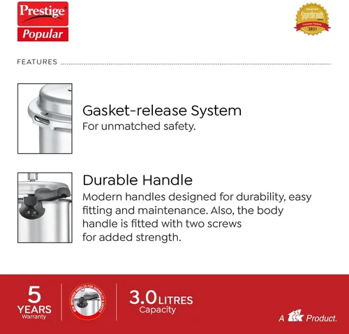 Vista 5 de Ollas a presión de aluminio Prestige Popular, Plateado
