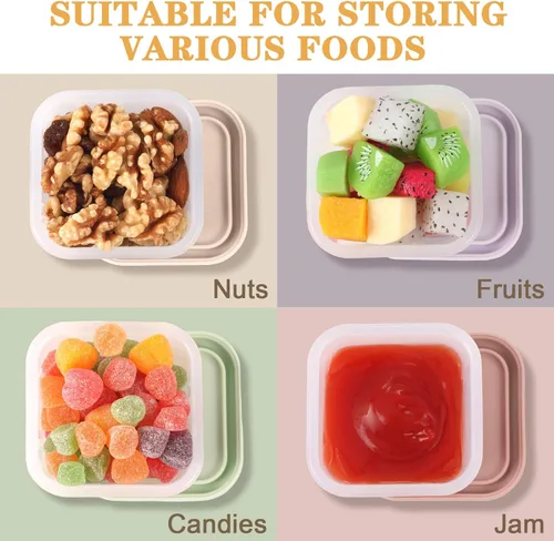 Vista 9 de Paquete de 4 recipientes de silicona de 9 onzas para niños, recipientes de silicona reutilizables para almacenamiento de alimentos con tapa