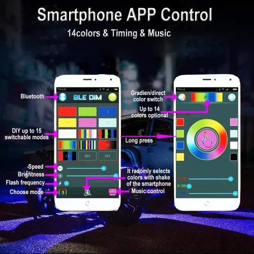 Vista 2 de Luces LED RGB, 12 cápsulas, impermeables, multicolor, luz subterránea, con aplicación Bluetooth, control remoto, modo de música intermitente