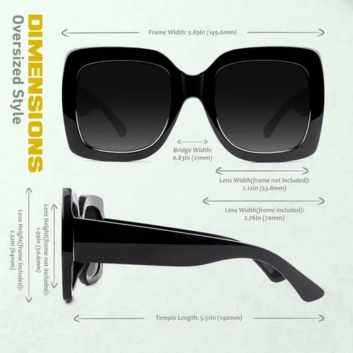 Vista 4 de GQUEEN Gafas de sol de gran tamaño con marco cuadrado para mujer persianas retro de moda protección UV400 S904
