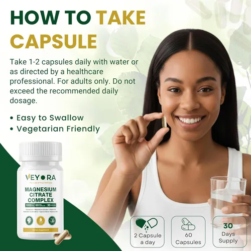 Vista 4 de Complejo de citrato de magnesio de 1000 mg 60 cápsulas veganas con casteberry y vitamina B6 Etiqueta limpia a base de plantas Sin OMG Sin