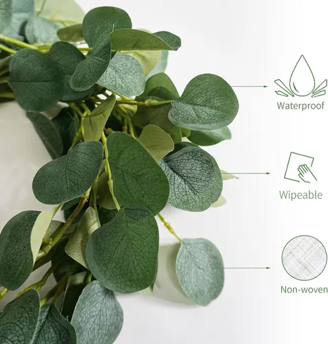 Vista 6 de RelatoHolife Paquete de 2 guirnaldas artificiales de eucalipto de 12 pies, guirnalda de boda con dólar plateado de seda y eucalipto, enredaderas