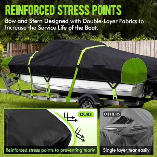 Vista 3 de Funda impermeable 1200D para lancha con cubierta de motor, lona marina con tinte solucionable, cubierta de lancha remolcable de 14 a 16 pies para 14
