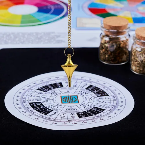 Vista 3 de Péndulo – Péndulos de Metal Curativos – Péndulo de Acero y Cobre con Disco Dorado en Forma de Cono – Péndulo de Radiestesia para Adivinación