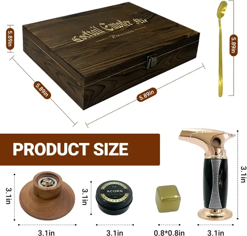 Vista 7 de Kit de ahumador de cóctel con troch y caja de madera de lujo y chips de madera de 8 sabores, regalos de whisky y bourbon para hombres, kit