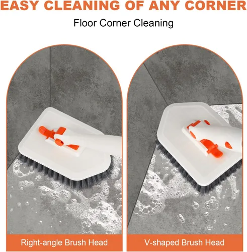Vista 4 de Cepillo de limpieza de mango largo para ducha, cepillos de limpieza 3 en 1 con 3 cabezales de limpieza de diferentes funciones, cepillo