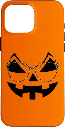 Vista 19 de iPhone 16 Funny Pumpkin Face Halloween Parties Leopard Print Glasses Case