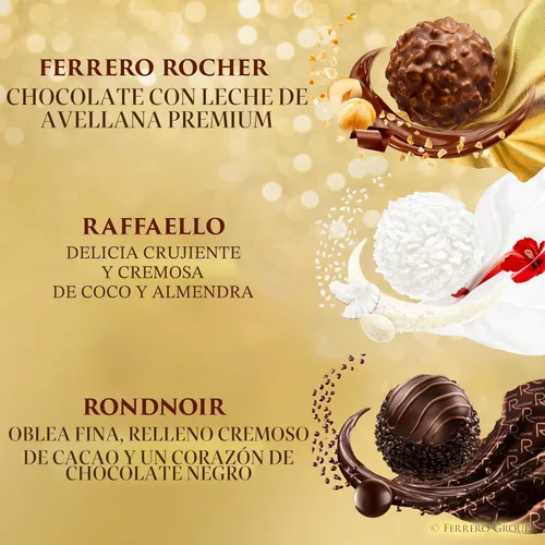 Vista 4 de Colección Ferrero, 12 unidades, chocolate con leche de avellana surtido gourmet premium, chocolate negro y coco, 4.6 onzas