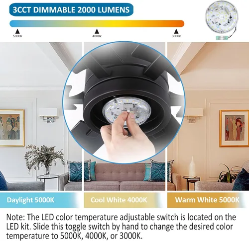 Vista 2 de Kit de Reemplazo de Luz LED para Ventilador de Techo de 4 Pulgadas 18W 2100LM, Kit de Luz LED para Ventilador de Techo 3CCT 3000K 4000K 5000K, Kit