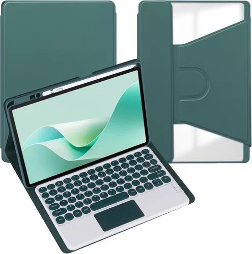 Vista 24 de Funda para tableta Samsung Galaxy Tab A8 de 10.5 pulgadas, teclado redondo inalámbrico desmontable Bluetooth, cubierta trasera transparente