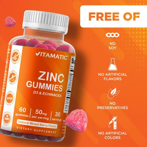 Vista 4 de Vitamatic Gomitas de zinc de 50 mg - 60 gomitas veganas - Sin gluten - Paquete de 2