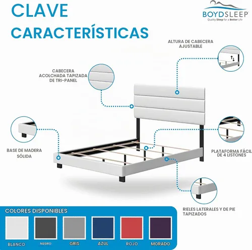 Vista 4 de Boyd Sleep Milan cama tapizada de tamaño completo con plataforma de lino negro, con cabecera ajustable - Se requiere somier o base calificados