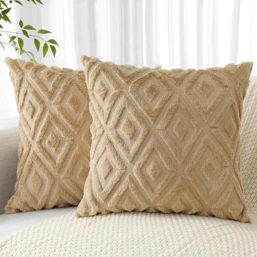 Vista 20 de Pallene Juego de 2 fundas de almohada de color beige de verano de 16 x 16 pulgadas, fundas decorativas de piel sintética suave para sofá, cama, sala