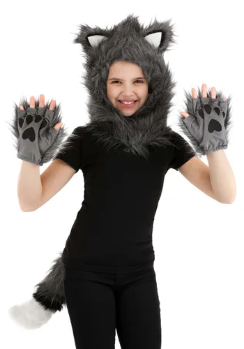 Kit de Disfraz con Capucha, Manos y Cola de Lobo Multicolor