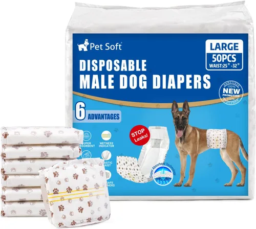 Vista 11 de Pet Soft Pañales desechables para perros machos, con indicador de humedad, ultra absorbentes, cómodos para incontinencia micción excitable, 50