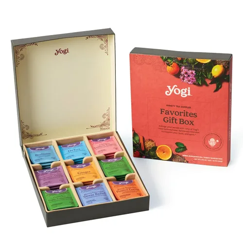 Yogi Caja de regalo de muestra de té orgánico (45 bolsas de té), surtido de deliciosas mezclas de bienestar, 9 variedades favoritas de hierbas,