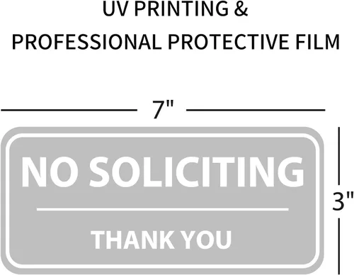 Vista 5 de Letrero de No Soliciting de 3 x 7 pulgadas, adhesivo para ventana de puerta, interior y exterior, impermeable, a prueba de rayos UV, para el hogar