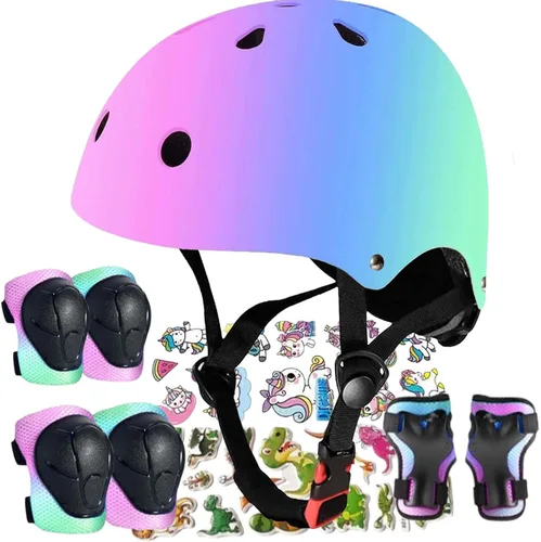 Vista 14 de FOOKCIAN - Casco para niños, cascos de patineta para niños pequeños de 2 a 14 años, niños y niñas, con rodilleras y coderas, muñequeras