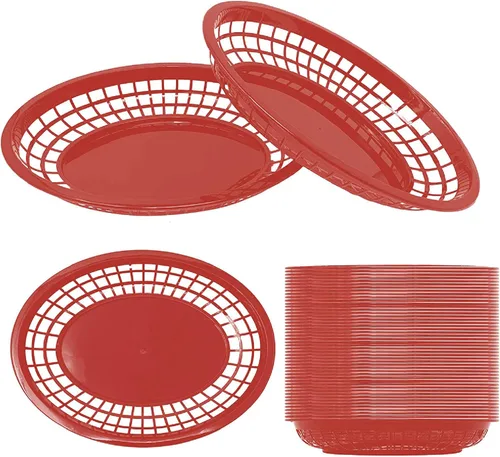 Vista 9 de Cestas de plástico de comida rápida, enormes cestas de comida de 12 x 9 pulgadas para servir, reutilizables, para restaurante, delicatessen