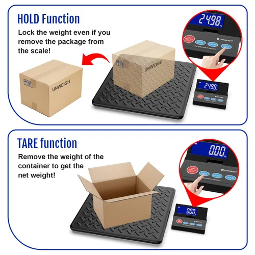 Vista 4 de UNIWEIGH 440 lb Escala postal digital de 10 g de precisión para envíos de paquetes con LCD retroiluminada, plataforma de acero aleado, alimentación