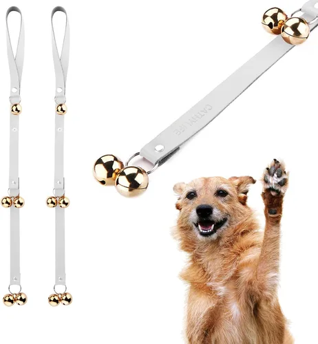 Vista 11 de Timbres de cuero para perro para perilla de puerta, entrenamiento para ir al baño, ajuste de longitud, campanas de perro de cobre, campanas