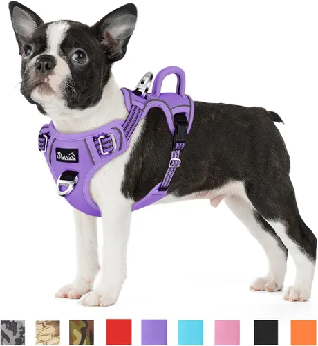 Vista 30 de SlowTon Arnés para perro sin tirones, arnés resistente sin estrangulamiento para mascotas, con 2 clips para la correa y mango vertical de fácil