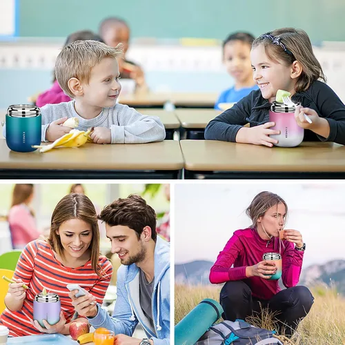 Vista 7 de Contenedor de alimentos aislado de 17 onzas para sopa termo para adultos de comida caliente, lonchera al vacío de acero inoxidable con cuchara