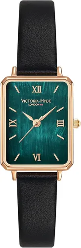 Vista 2 de VICTORIA HYDE Precioso reloj para mujer esfera de nácar verde elegante reloj rectangular con correa de cuero negro