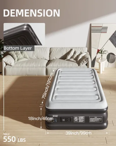 Vista 2 de CHILLSUN Colchón de aire doble mejorado 2026 con bomba integrada, 3 minutos de autoinflado rápido, cama inflable resistente a pinchazos, a prueba