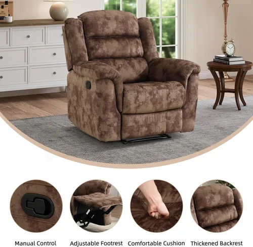 Vista 3 de EBELLO - Silla reclinable manual, sofá reclinable de tela suave con apoyabrazos y respaldo acolchado para sala de estar, dormitorio, color marrón